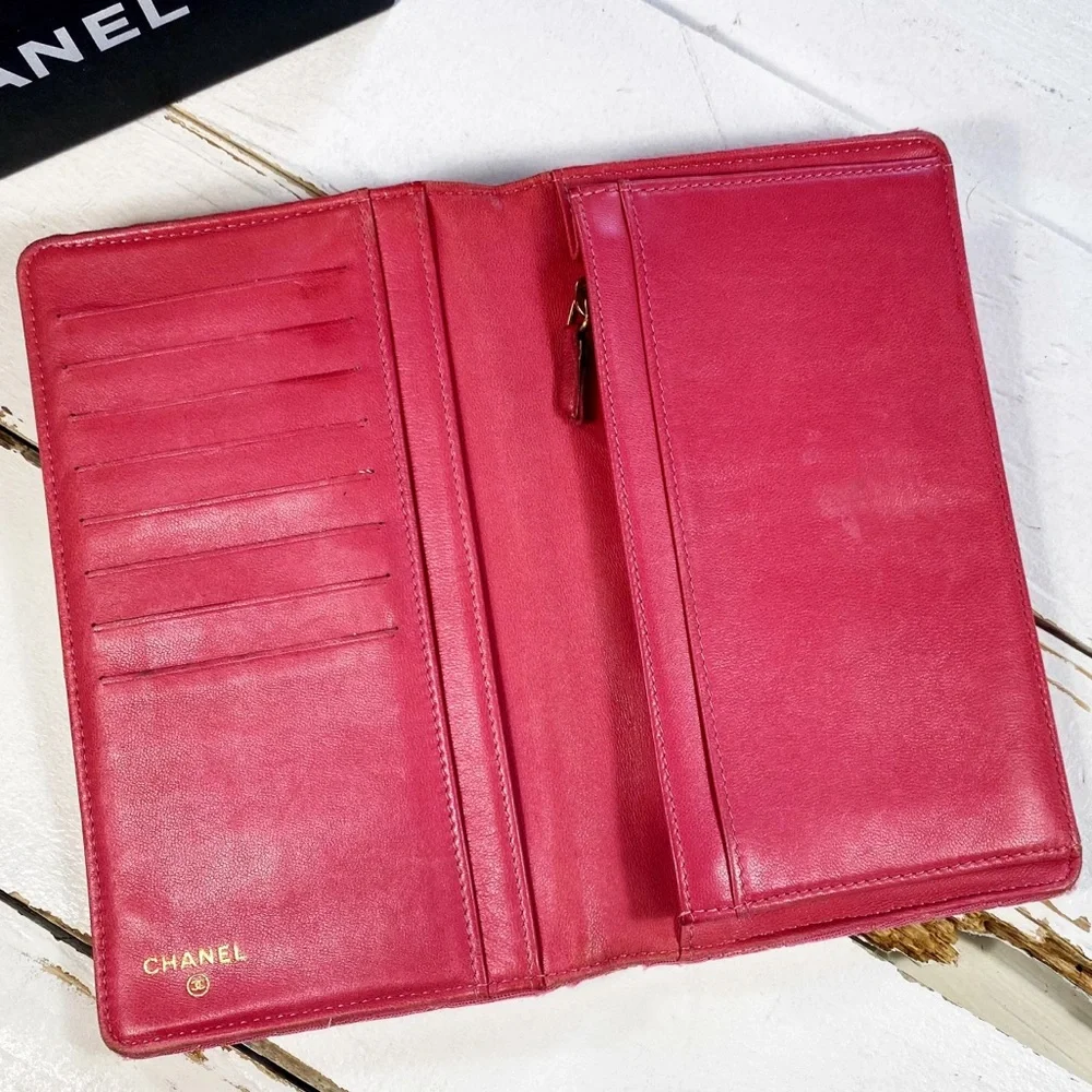 Chanel Pink Croc Stitched Canvas Reissue Wallet